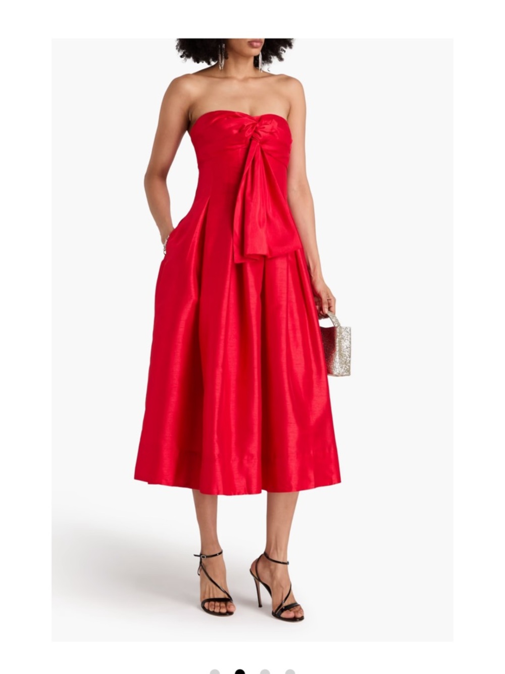 NICHOLAS Strapless Red Midi Dress with Front Knot